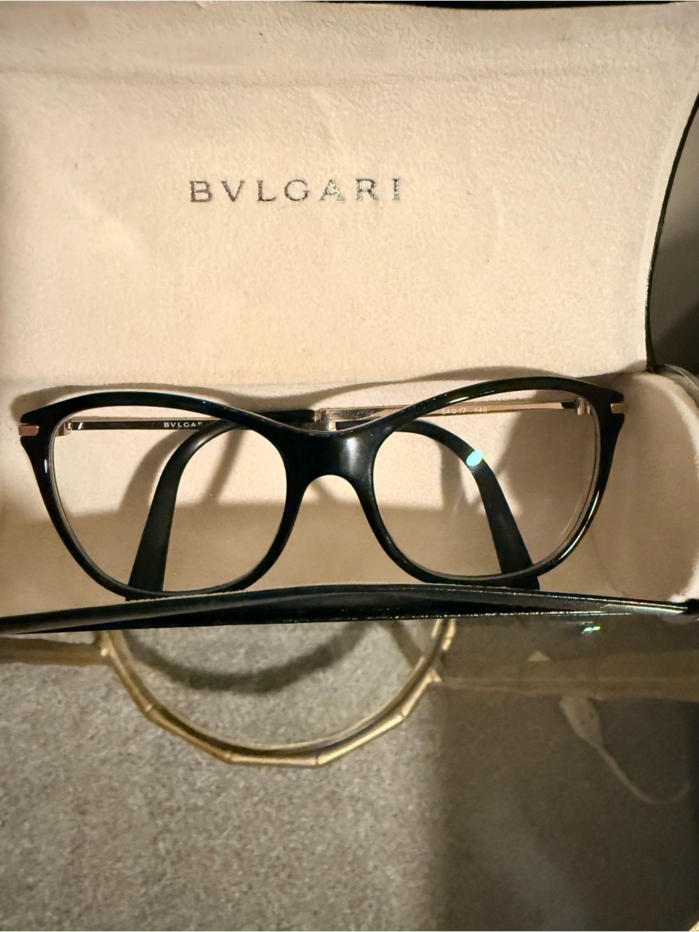 Bvlgari Gold and Black Designer Eyeglass Frames